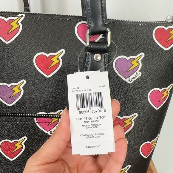 NWT Coach‎ Gallery Tote Bag With Heart Bolt Print - Picture 3 of 6